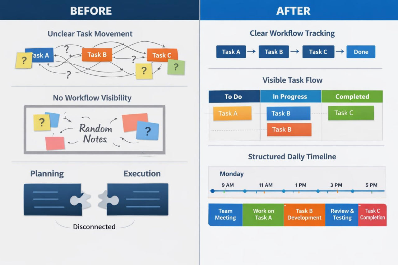 A digital infographic before/after for Flow Courses